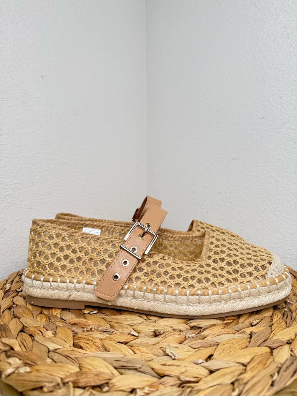 NWT Time & Tru Flats Woven Espadrille Mary Jane in Tan Platform Sole